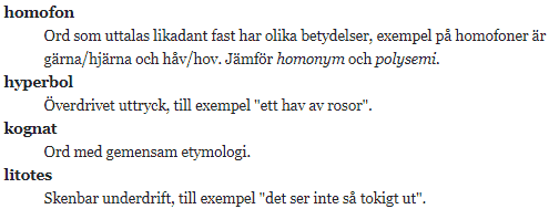 Exempel på text i ett lexikon